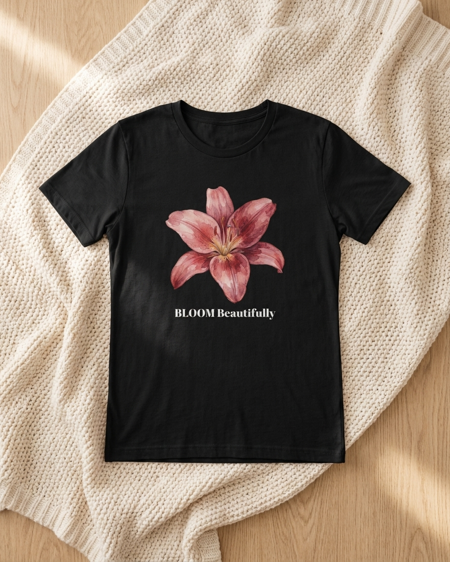 Floral "BLOOM beautifully" Boyfriend Tee — Women's Relaxed Flower T-Shirt
