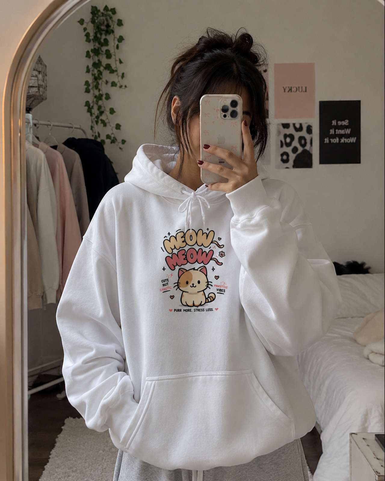 Mochi The Positive Cats Hoodie – Süßes Cartoon Kätzchen Grafik Sweatshirt