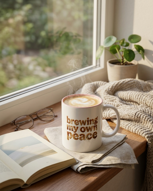 Taza de cerámica "Preparando mi propia paz" — Taza de acento divertida e inspiradora