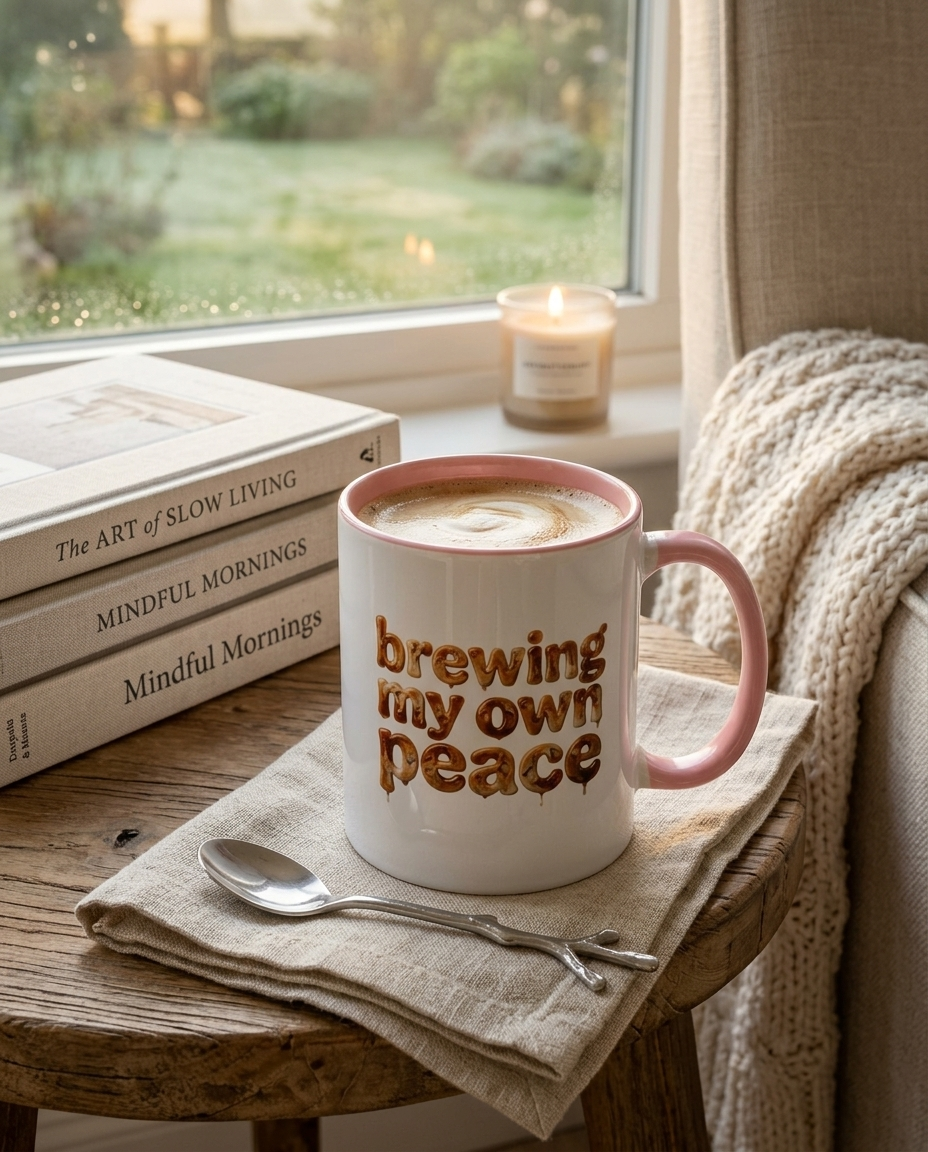 Taza de cerámica "Preparando mi propia paz" — Taza de acento divertida e inspiradora