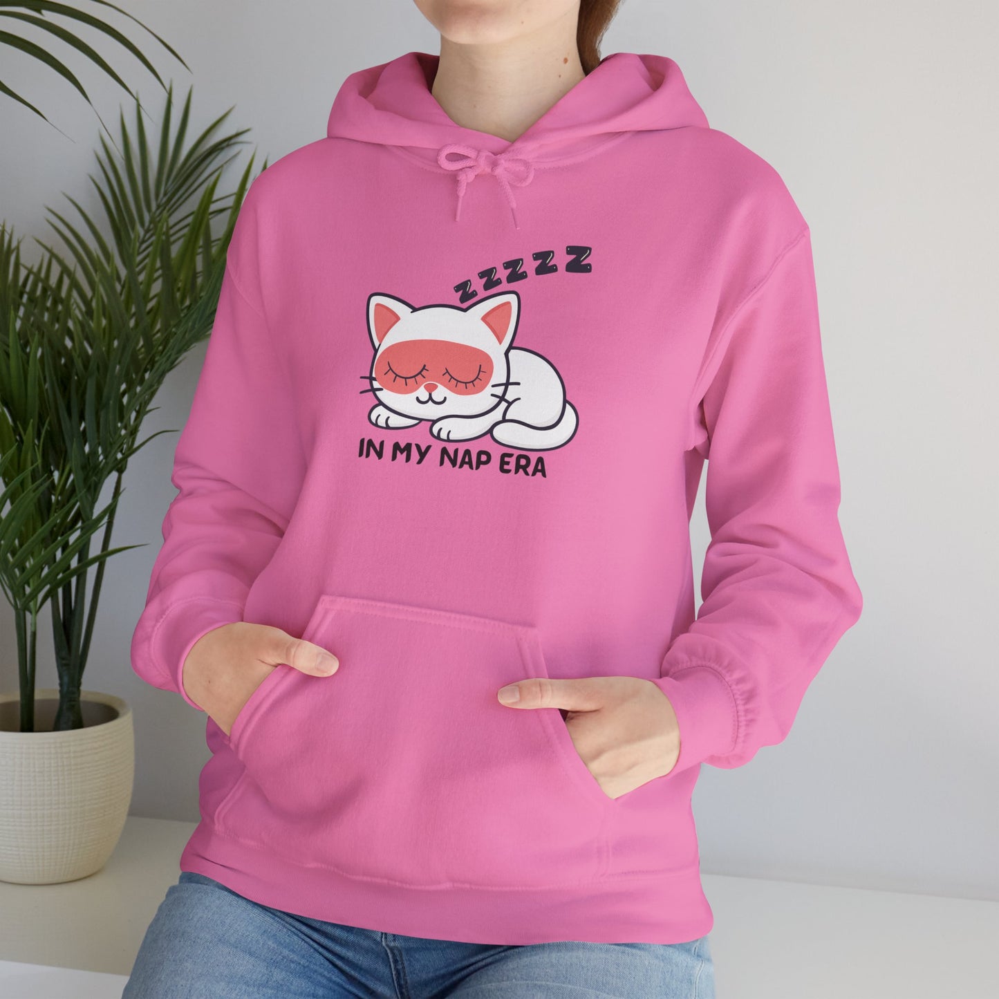 Sudadera con capucha LUMI the Cat — "En mi era de siesta" Pullover rosa acogedor