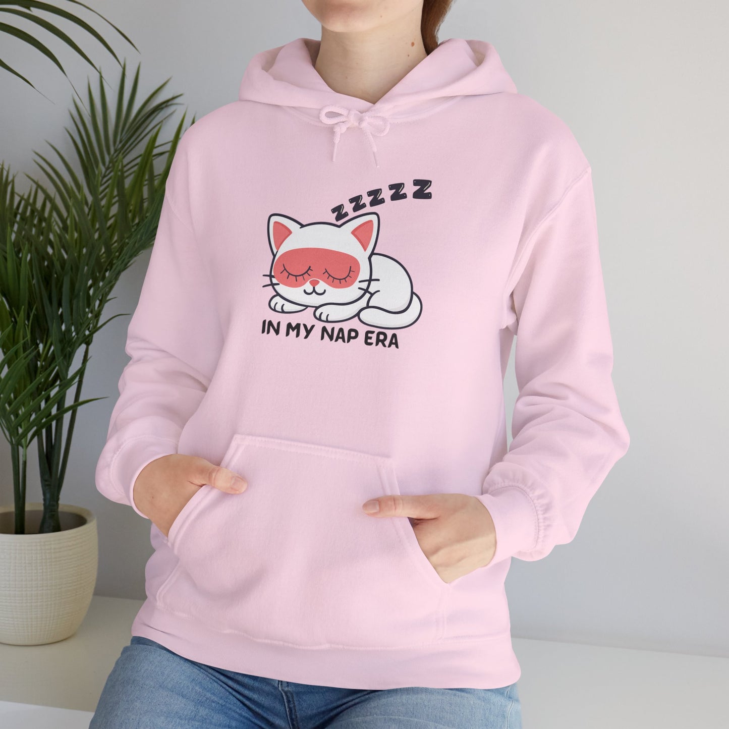 Sudadera con capucha LUMI the Cat — "En mi era de siesta" Pullover rosa acogedor