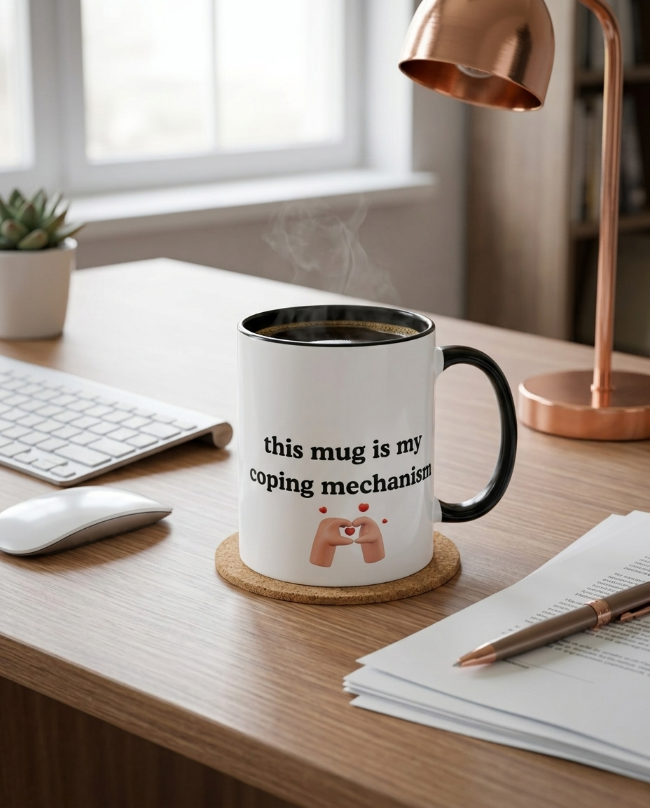 This Mug Is My Coping Mechanism Ceramic Mug — Funny Self-Care Coffee Cup (11oz)