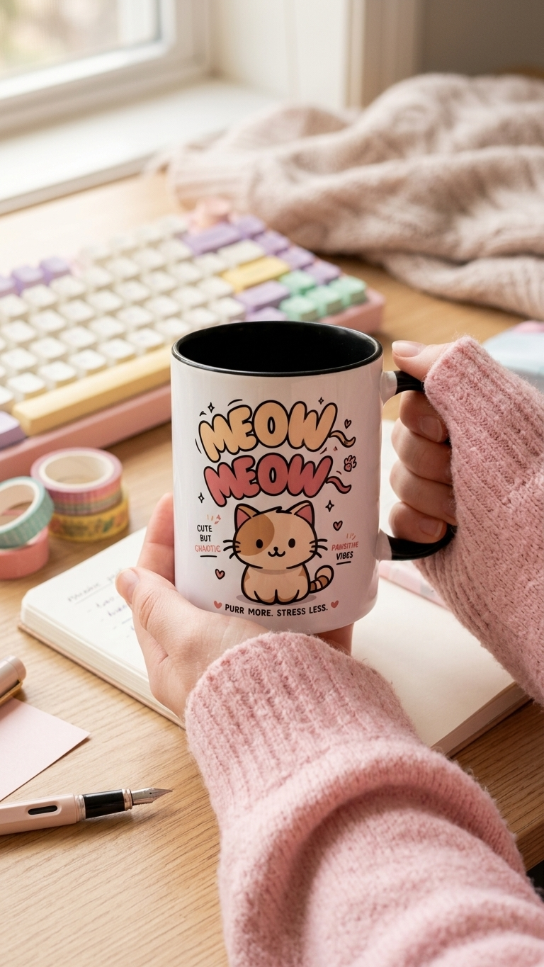 Mochi The Positive Cat Coffee Mug — Cute Kitten Accent Mug (11/15oz)
